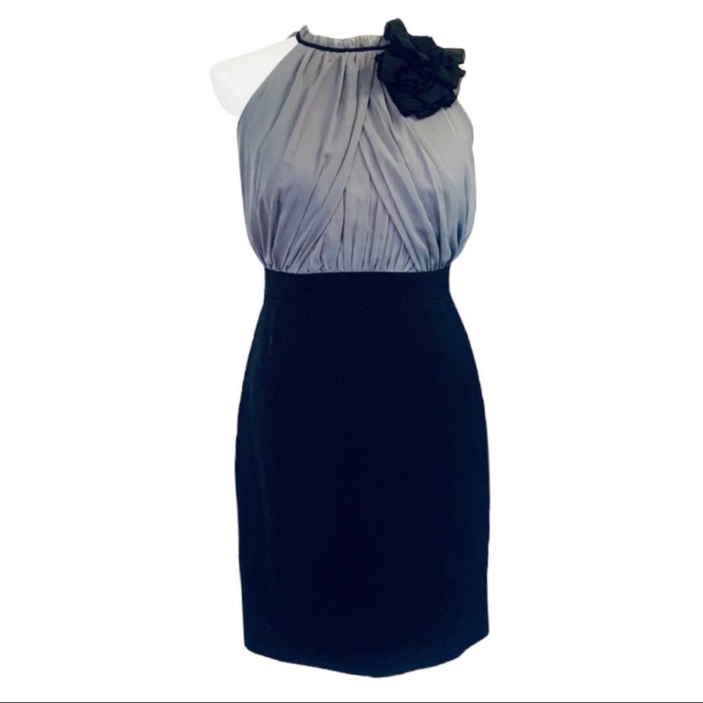 Gorgeous Ann Taylor Grey Chiffon and Black Halter Style Cocktail Dress Sz. 6P